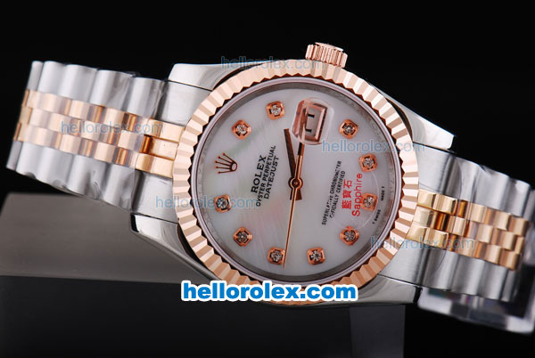 Rolex Datejust Working Chronograph Automatic Movement Rose Gold Bezel with White Dial and Diamond Marking - Click Image to Close